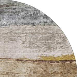 HomeRoots 8' Modern Abstract Round Rug in Beige, Brown & Gray - Washable, Stain Resistant & UV Protected! 688301