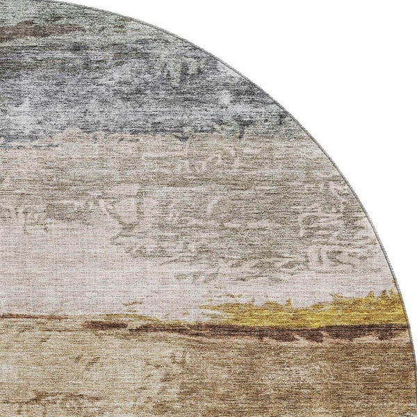 HomeRoots 8' Modern Abstract Round Rug in Beige, Brown & Gray - Washable, Stain Resistant & UV Protected! 688301