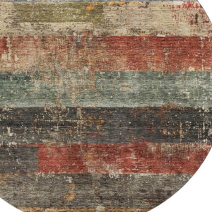 HomeRoots 8' Washable Round Rug in Fern Green, Blue & Red Stripes - UV Protected, Durable & Easy to Clean! 688307