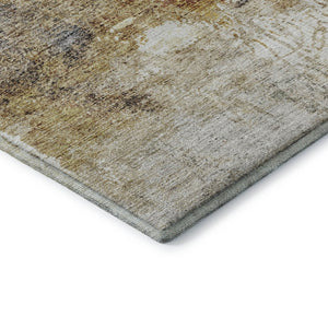 HomeRoots 5' Taupe Gold Blue Abstract Area Rug - Washable, UV Protected, Stain-Resistant for Modern Homes 688312