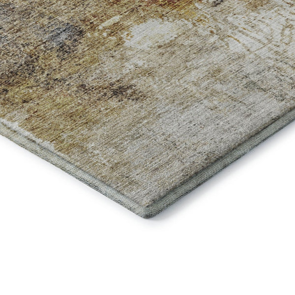 HomeRoots 5' Taupe Gold Blue Abstract Area Rug - Washable, UV Protected, Stain-Resistant for Modern Homes 688312