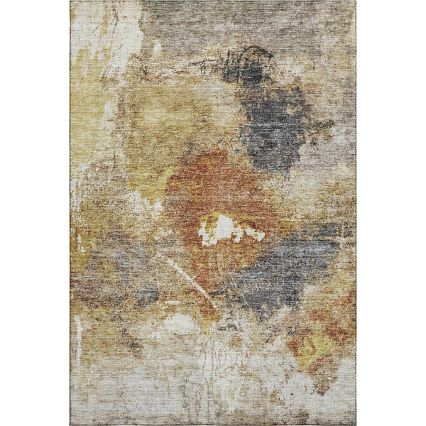 HomeRoots 10' X 14' Taupe Gold Blue Abstract Area Rug - Washable, UV Protected, Perfect for Busy Homes! 688316
