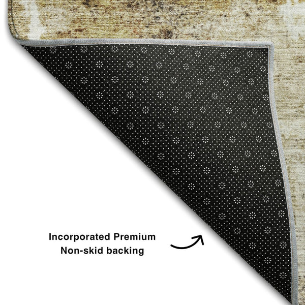 HomeRoots 10' X 14' Taupe Gold Blue Abstract Area Rug - Washable, UV Protected, Perfect for Busy Homes! 688316