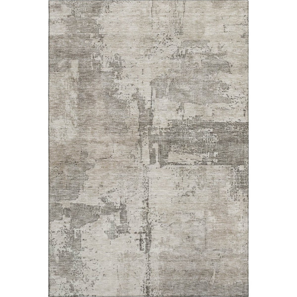 HomeRoots 5' X 8' Elegant Linen and Ivory Abstract Area Rug - Durable, Washable, UV-Protected for Family Homes 688318