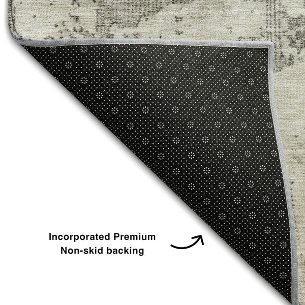 HomeRoots 5' X 8' Elegant Linen and Ivory Abstract Area Rug - Durable, Washable, UV-Protected for Family Homes 688318