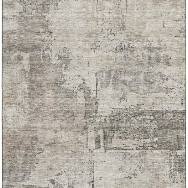 HomeRoots 5' X 8' Elegant Linen and Ivory Abstract Area Rug - Durable, Washable, UV-Protected for Family Homes 688318