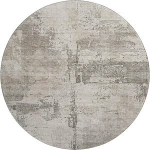 HomeRoots 8' Washable Round Rug in Linen & Ivory - UV Protected, Stain Resistant, Modern Abstract Design for Any Space 688319