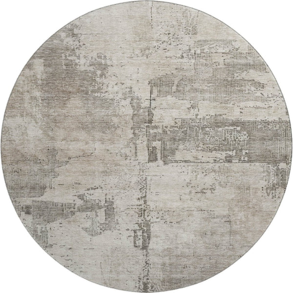 HomeRoots 8' Washable Round Rug in Linen & Ivory - UV Protected, Stain Resistant, Modern Abstract Design for Any Space 688319