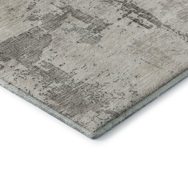 HomeRoots 8' Washable Round Rug in Linen & Ivory - UV Protected, Stain Resistant, Modern Abstract Design for Any Space 688319