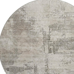 HomeRoots 8' Washable Round Rug in Linen & Ivory - UV Protected, Stain Resistant, Modern Abstract Design for Any Space 688319