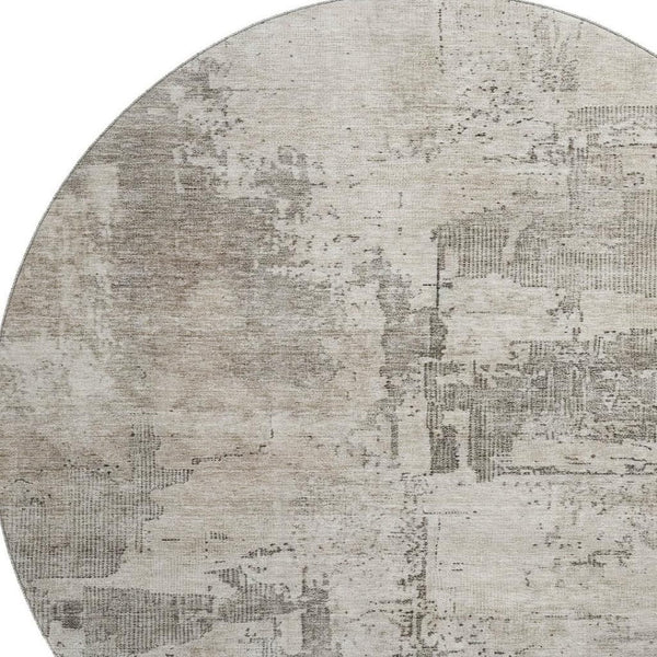 HomeRoots 8' Washable Round Rug in Linen & Ivory - UV Protected, Stain Resistant, Modern Abstract Design for Any Space 688319
