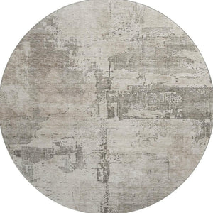 HomeRoots 8' Washable Round Rug in Linen & Ivory - UV Protected, Stain Resistant, Modern Abstract Design for Any Space 688319