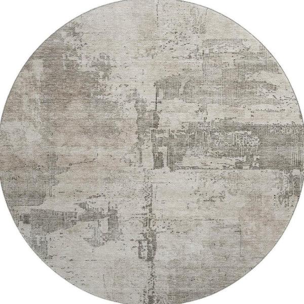 HomeRoots 8' Washable Round Rug in Linen & Ivory - UV Protected, Stain Resistant, Modern Abstract Design for Any Space 688319