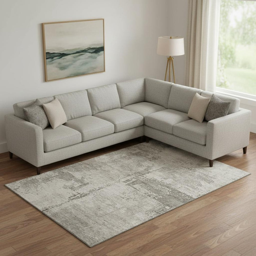HomeRoots 9' X 12' Linen and Ivory Abstract Area Rug - Washable, UV-Protected, Soft, and Stain-Resistant! 688321
