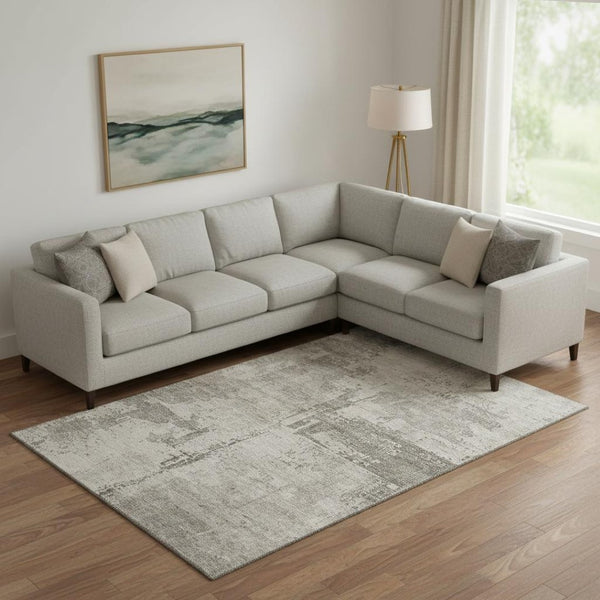HomeRoots 9' X 12' Linen and Ivory Abstract Area Rug - Washable, UV-Protected, Soft, and Stain-Resistant! 688321