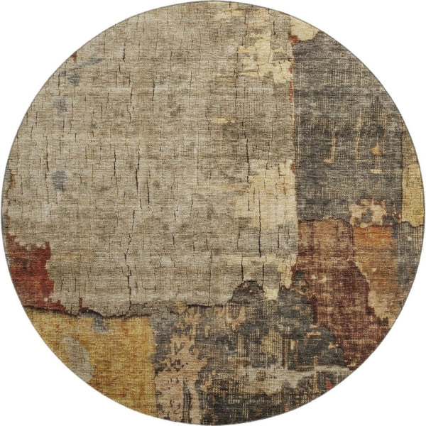 HomeRoots 8' Khaki Gold and Blue Abstract Washable Round Rug – Durable, Stylish, UV Protected for High-Traffic Areas 688325