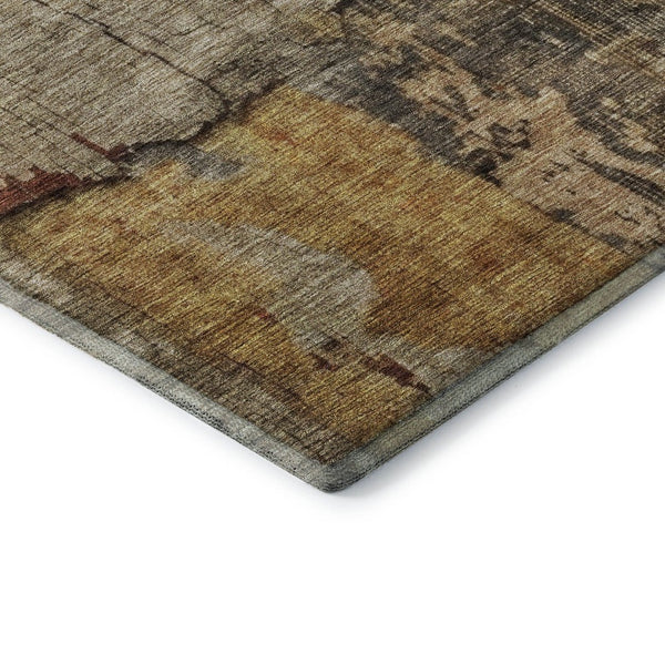 HomeRoots 8' Khaki Gold and Blue Abstract Washable Round Rug – Durable, Stylish, UV Protected for High-Traffic Areas 688325