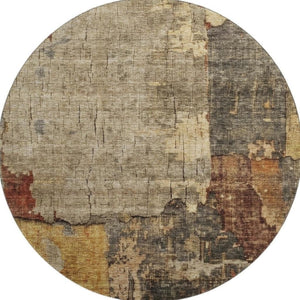 HomeRoots 8' Khaki Gold and Blue Abstract Washable Round Rug – Durable, Stylish, UV Protected for High-Traffic Areas 688325