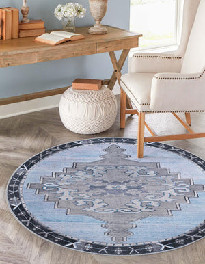 Unique Loom Timeless Thomas Machine Made Medallion Rug Blue Gray, Navy Blue 7' 7" x 7' 9"