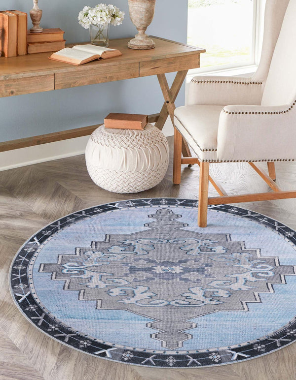 Unique Loom Timeless Thomas Machine Made Medallion Rug Blue Gray, Navy Blue 7' 7" x 7' 9"