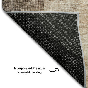 HomeRoots 5' Abstract Washable Area Rug in Brown, Beige & Taupe – UV Protection for Homes with Kids & Pets 688330