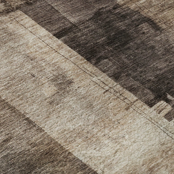 HomeRoots 5' Abstract Washable Area Rug in Brown, Beige & Taupe – UV Protection for Homes with Kids & Pets 688330