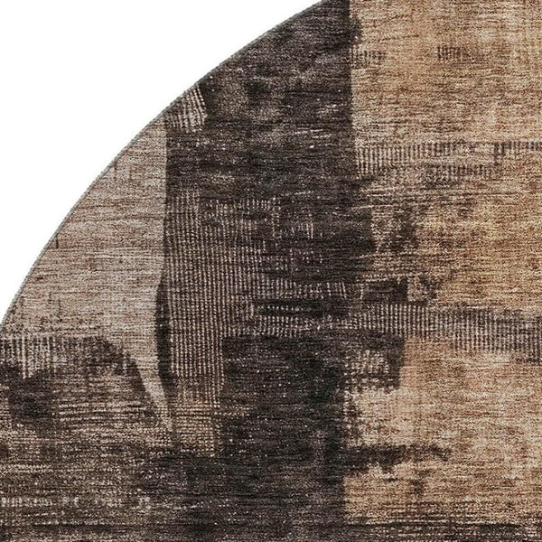HomeRoots 8' Washable Round Rug in Brown, Beige & Taupe - Abstract Design with UV Protection, Stain Resistance 688331