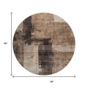 HomeRoots 8' Washable Round Rug in Brown, Beige & Taupe - Abstract Design with UV Protection, Stain Resistance 688331