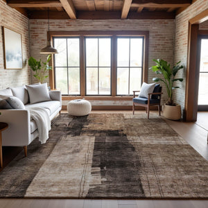 HomeRoots 9' X 12' Stylish Washable Area Rug in Brown, Beige & Taupe - Durable, Stain-Resistant & UV-Protected! 688333