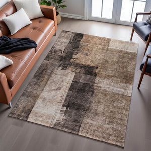 HomeRoots 9' X 12' Stylish Washable Area Rug in Brown, Beige & Taupe - Durable, Stain-Resistant & UV-Protected! 688333