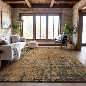 HomeRoots 5' X 8' Copper and Gray Abstract Rug - Washable, UV-Protected, Stain-Resistant for Modern Living Spaces 688336
