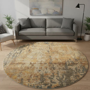 HomeRoots 8' Copper and Gray Abstract Round Rug - Washable, Stain-Resistant, UV-Protected for Modern Homes! 688337