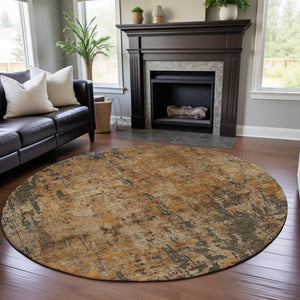 HomeRoots 8' Copper and Gray Abstract Round Rug - Washable, Stain-Resistant, UV-Protected for Modern Homes! 688337