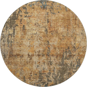 HomeRoots 8' Copper and Gray Abstract Round Rug - Washable, Stain-Resistant, UV-Protected for Modern Homes! 688337