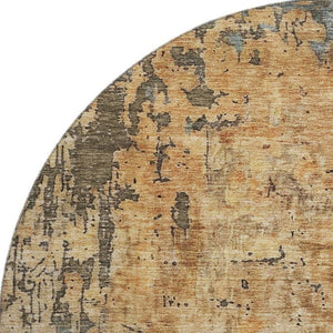 HomeRoots 8' Copper and Gray Abstract Round Rug - Washable, Stain-Resistant, UV-Protected for Modern Homes! 688337
