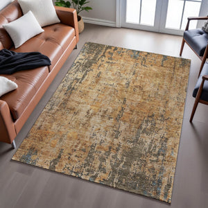 HomeRoots 9' X 12' Copper And Gray Abstract Area Rug - Washable, UV Protected, Family-Friendly Design for Homes 688339