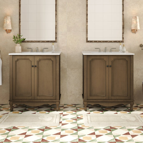 English Elm Christopher Knight Home® - 60" Retro Double Sink Bathroom Vanity Set with Soft-Close Doors, Adjustable Shelves, Rubberwood Legs Antique brown N817P245317L