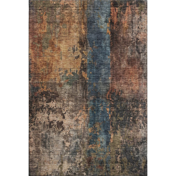 HomeRoots 5' X 8' Blue Copper and Gray Abstract Area Rug - Stylish, Washable, UV-Protected for High-Traffic Areas 688342
