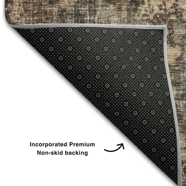 HomeRoots 5' X 8' Blue Copper and Gray Abstract Area Rug - Stylish, Washable, UV-Protected for High-Traffic Areas 688342
