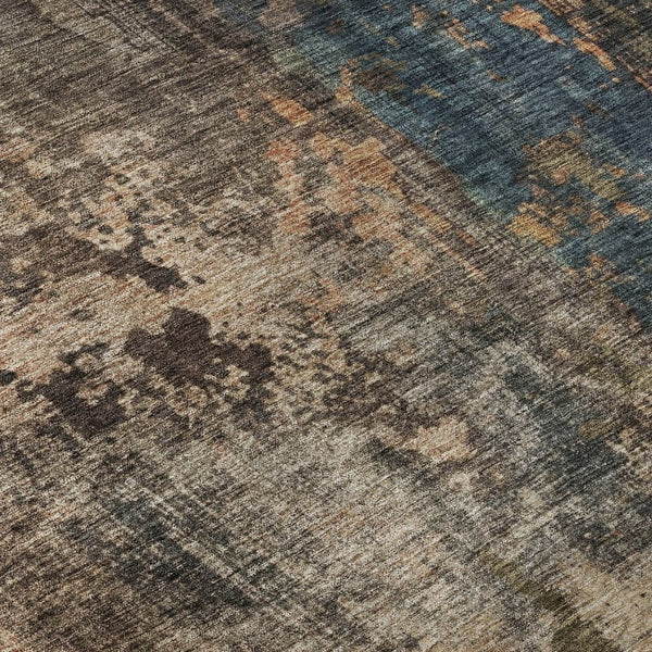 HomeRoots 5' X 8' Blue Copper and Gray Abstract Area Rug - Stylish, Washable, UV-Protected for High-Traffic Areas 688342