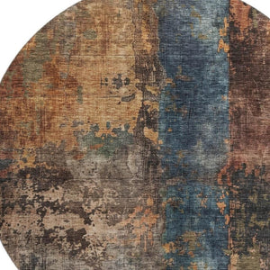 HomeRoots 8' Blue Copper and Gray Abstract Washable Round Rug - Durable, Stain-Resistant, UV Protected Design 688343