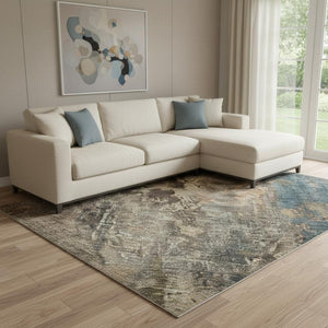 HomeRoots 8' X 10' Abstract Blue Copper Gray Area Rug - Washable, UV Protected, Durable Design for Homes 688344