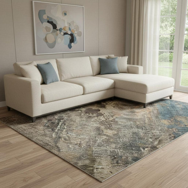 HomeRoots 8' X 10' Abstract Blue Copper Gray Area Rug - Washable, UV Protected, Durable Design for Homes 688344
