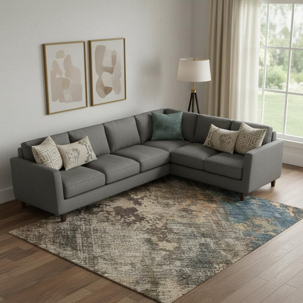 HomeRoots 9' X 12' Contemporary Blue Copper Gray Abstract Area Rug - Washable, UV Protected & Durable Design 688345
