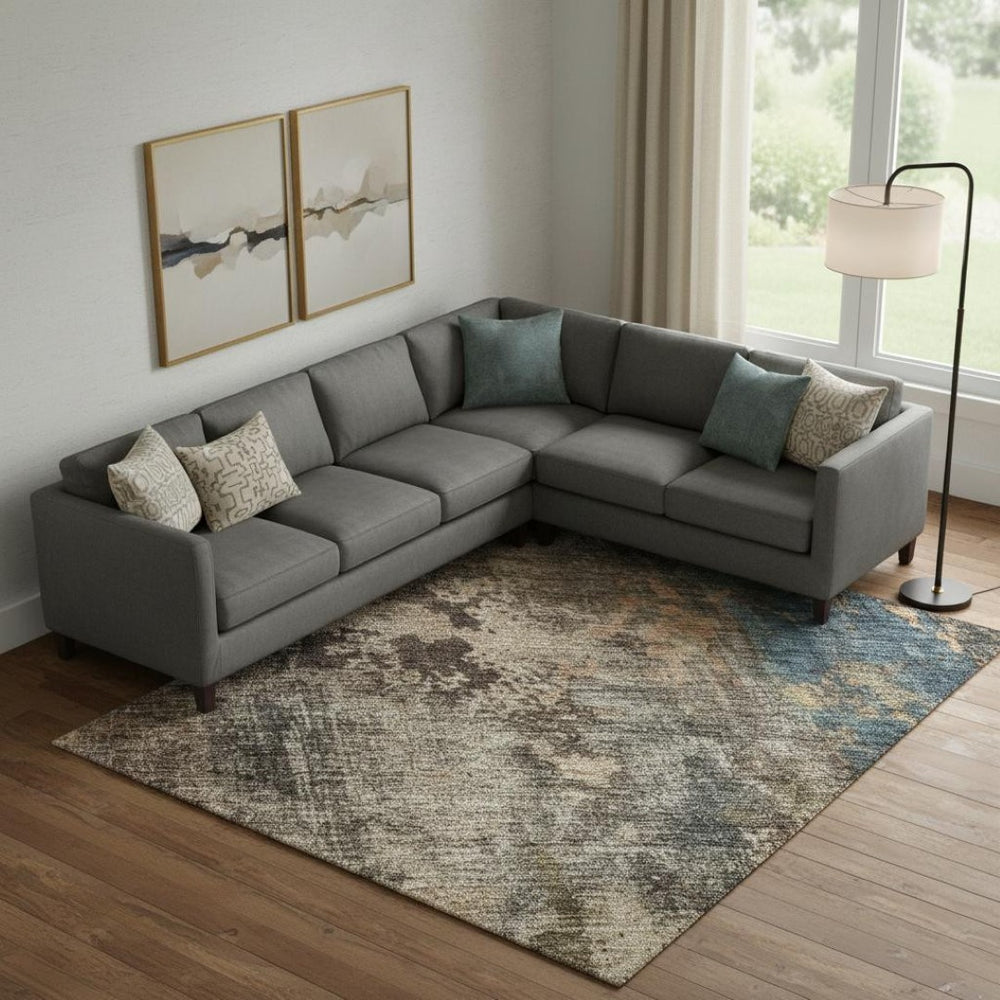 HomeRoots 10' X 14' Abstract Washable Area Rug in Blue, Copper & Gray – UV-Protected, Durable & Stylish! 688346