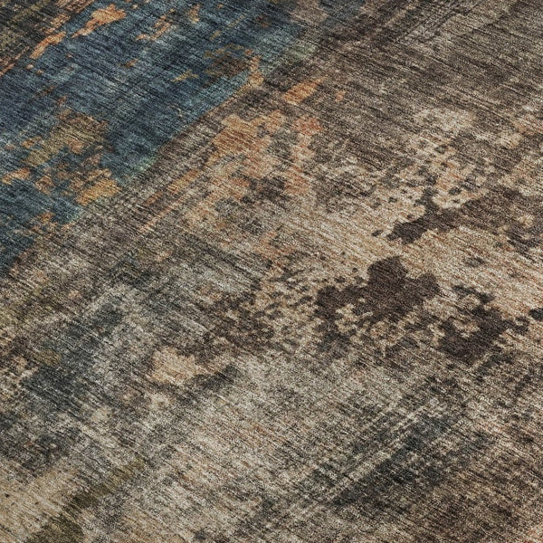 HomeRoots 10' X 14' Abstract Washable Area Rug in Blue, Copper & Gray – UV-Protected, Durable & Stylish! 688346