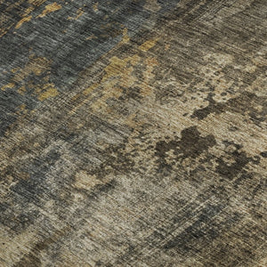 HomeRoots 5' Gray, Teal & Gold Striped Area Rug - Washable, UV Protected, Durable & Perfect for Every Home! 688348