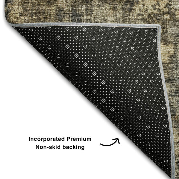 HomeRoots 8' X 10' Striped Area Rug in Gray, Teal & Gold – Washable, UV-Protected & Stain-Resistant for Durability 688350