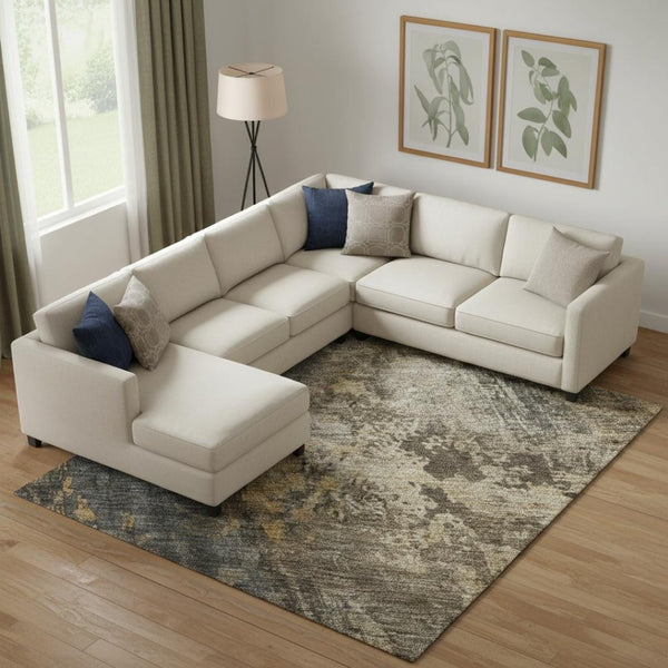 HomeRoots 9' X 12' Washable Area Rug in Gray, Teal & Gold Stripes – Durable, UV-Protected & Stylish Design! 688351