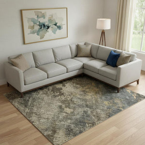 HomeRoots 10' Gray, Teal & Gold Striped Area Rug - Washable, UV Protected, Durable for Kids & Pets, 10' x 14' 688352